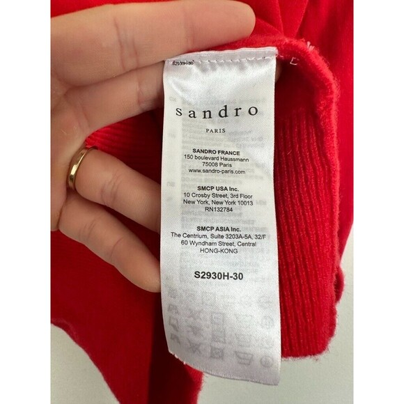 Sandro Paris Cashmere Embroidery Crewneck Sweater Pullover Red Women's Size 0 - Picture 5 of 9